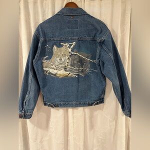 Vintage International Denim Cotton Jacket Wolf Design Rare